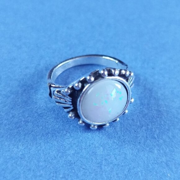 Vintage-Inspired Bohemian Sterling Silver Opal Ring CATHEDRAL - Picture 1 of 5